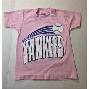 Vintage 90s New York Yankees Girl Toddler Shirt 2T Pink Glitter Screen Print